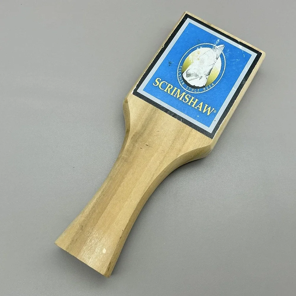 Scrimshaw Pilsner Style Beer Tap Handle Wood Blue Bar Pub Decor USA Collectible